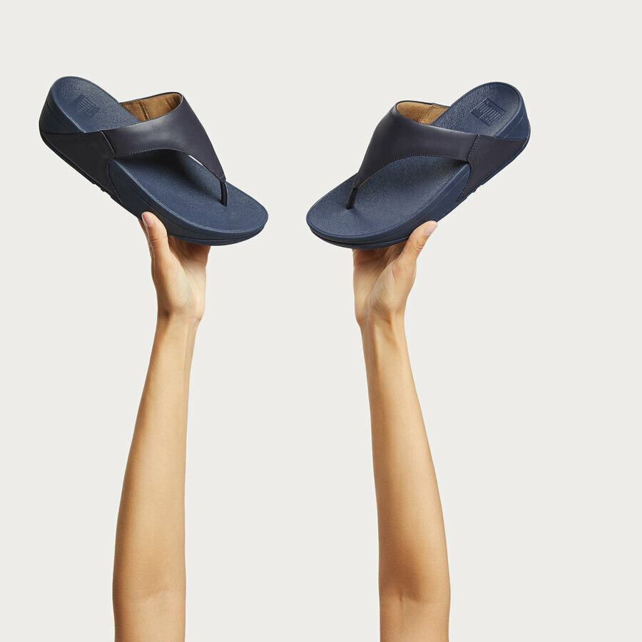 FitFlop&trade; Lulu Leather Teenslippers &ndash; Blauw Leren Comfort Slippers 