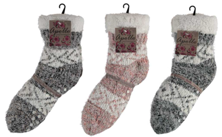 Apollo Huis sokken gevoerd grijs bruin (one size 36/41) Tijdelijk op