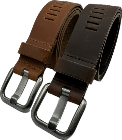 ⁠Set van 2 leren riemen – cognac & bruin