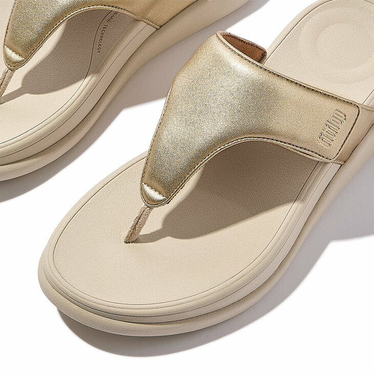 FitFlop F-Mode Go Adjustable Flatform teenslippers Platino, verstelbare band, lichtgewicht comfort