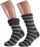 Huissokken - apollo - heren - gevoerd - streep - Grijs  (one size 42/46)