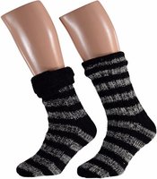 Huissokken - apollo - heren - gevoerd - gestreept zwart (one size 42/46)