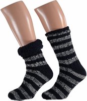 Huissokken - apollo - heren - gevoerd - gestreept donkerblauw  (one size 42/46)