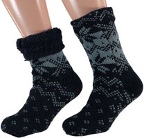 Huissokken -  gevoerd - donkerblauw print - Antislip - Unisex -  Maat 42- 47 (one size)