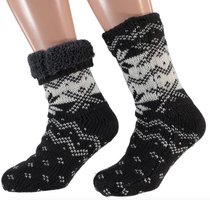 Huissokken -  gevoerd - antraciet print - Antislip - Unisex -  Maat 42- 47 (one size)